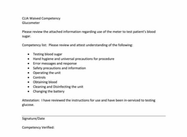 CLIA Waived Competency Glucose Meter