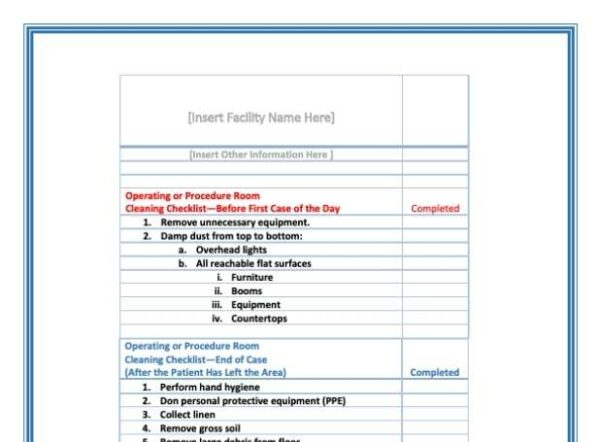 Cleaning Checklist and Surveillance