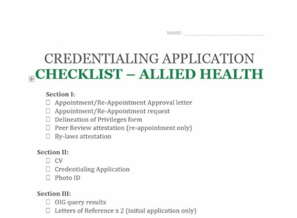 Credentialing Checklist Allied