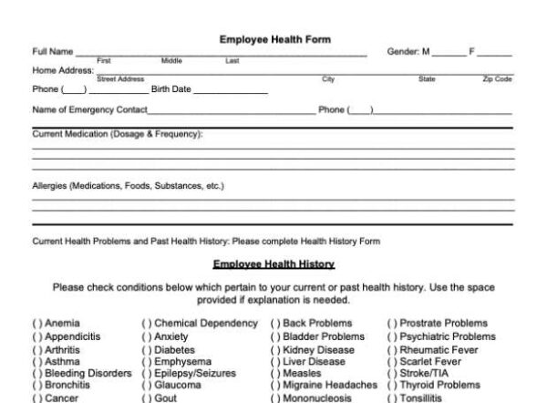 Employee Health Form