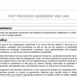 Post Procedure Assessment