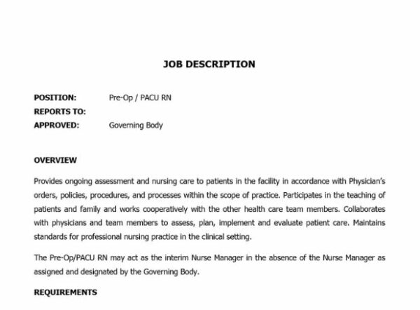 PreOp PACU RN Job Description