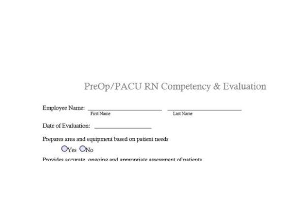 PreOp PACU RN Competency and Evaluation