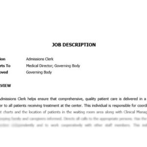 Job Description Admissions Clerk image